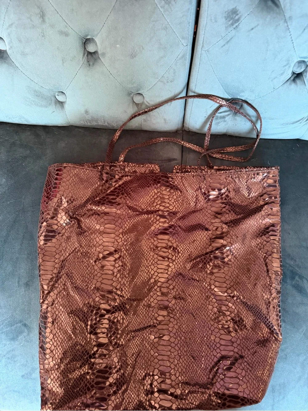 Carlos Falchi Shiny Black Snake-Embossed Tote